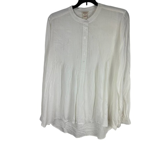 Sundance Pleated Pintuck Peasant Button Front Top White Long Sleeve Large HW8806 - Picture 2 of 9